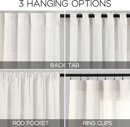24 Inch Linen Curtains for Kitchen Beige White Small Window Semi Sheer Curtains Back Tab and Rod Pocket Light Filtering Drapes for Basement Short Cafe Curtain, 36 x 24 Inch,2 Panels - color: Beige White, size: 36"W x 24"L (Pack of 2)