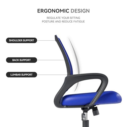 Office Chair, Ergonomic Mid-Back Mesh Desk Chair with Lumbar Support, Adjustable Height Computer Chair with Rolling Wheels Design,Comfy Armrest for Work, Study, Gaming, Navy Blue - color: Navy Blue