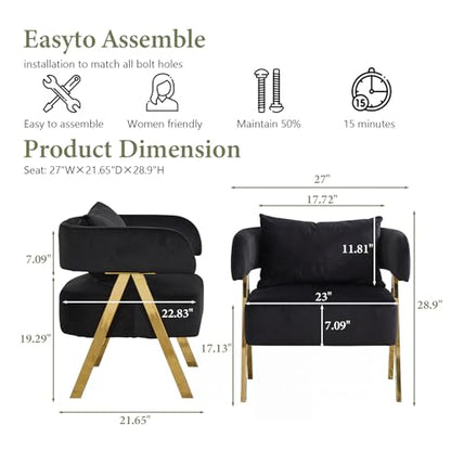Modern Black Gold Velvet Accent Chairs Set 2, Barrel Armchairs Living Room | STHOUYN Comfy Reading Chairs, Living Room and Bedroom Seating, Curved Barrel Design, Gold-Tone Legs, Wide Seat, Small Space - color: Black
