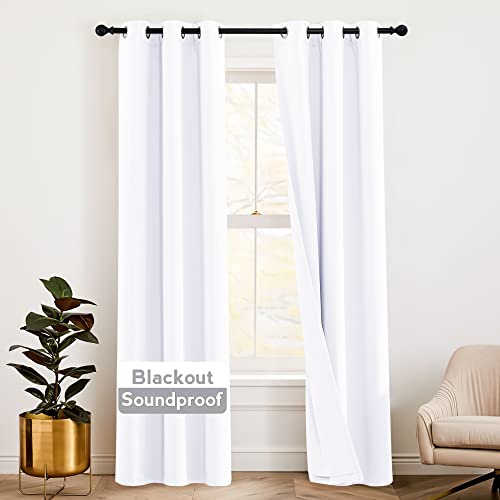 RYB HOME Thermal Insulated Soundproof Curtains, 3 Layers 100% Blackout | Noise Cancelling,Thermal Insulated,With Detachable Felt Liner,For Bedroom Theater Playroom,W42 x L84,Pure White,2 Panels - color: Pure White, size: 42"W x 84"L (Pack of 2)