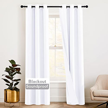 RYB HOME Thermal Insulated Soundproof Curtains, 3 Layers 100% Blackout | Noise Cancelling,Thermal Insulated,With Detachable Felt Liner,For Bedroom Theater Playroom,W42 x L84,Pure White,2 Panels - color: Pure White, size: 42"W x 84"L (Pack of 2)