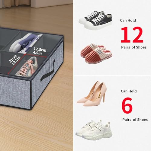 Onlyeasy Large Under Bed Shoe Organizer (6 to 12 Pairs x 2) - Underbed Shoes Closet Storage Solution with Metal Zipper and 2 Handles, Breathable, 29.3"x23.6"x5.9", Linen-like Grey, MXDUBSB2P - color: 2 Shoes (12+12 Cells) Linen-like Grey