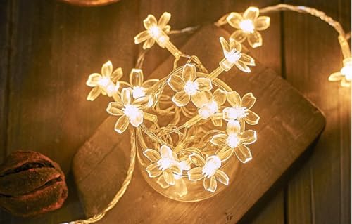 Flower String Lights Plug in, WFGGEH 10ft 20 LED Warm White Cherry Blossom Fairy String Lights for Party Birthday Wedding Christmas Home Decoration