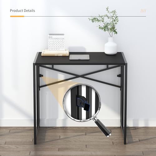 Lutown-Teen Folding Computer Desk 32 inch, Black | Small Folding Desk for Writing & Gaming, Small Space Office Desk, No Assembly Required - color: Black, size: 32 Inch