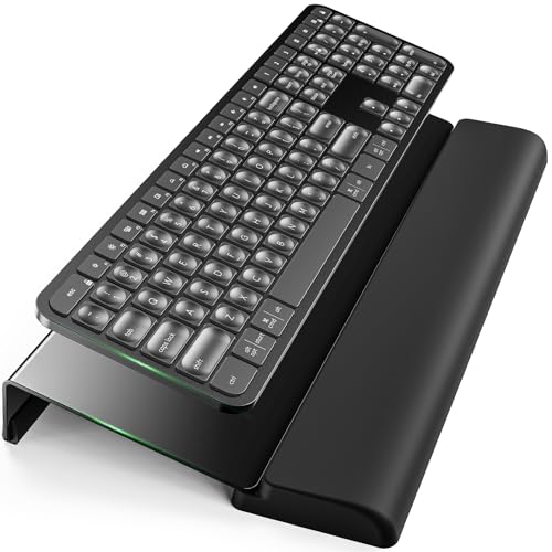 Compact Keyboard Stand w/Silicone Wrist Rest & 3-Level Height Adjustment, Klearlook Acrylic 16.85 x 5.5 inches Space-Saving Computer Keyboard Riser w/Storage Slot for Comfortable Typing - Black