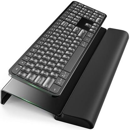 Compact Keyboard Stand w/Silicone Wrist Rest & 3-Level Height Adjustment, Klearlook Acrylic 16.85 x 5.5 inches Space-Saving Computer Keyboard Riser w/Storage Slot for Comfortable Typing - Black