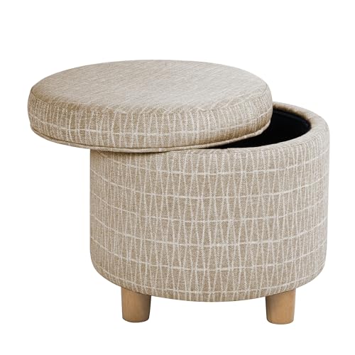 HomePop 19" Round Storage Ottoman - Tan Geometric Pattern - color: Tan Geometric Pattern