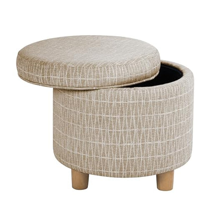 HomePop 19" Round Storage Ottoman - Tan Geometric Pattern - color: Tan Geometric Pattern