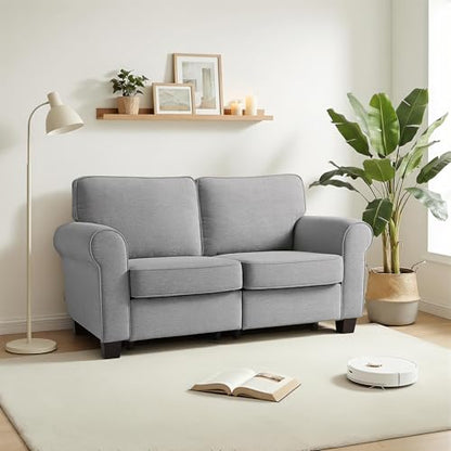MCombo 67.7" Loveseat Sofa, 2-Seater Small Couch for Small Spaces, Classic Rolled Arm Upholstered Sofa with Solid Wood Legs for Living Room, Removable Cover, Chenille Fabric VE730 (Light Grey) - color: Light Grey