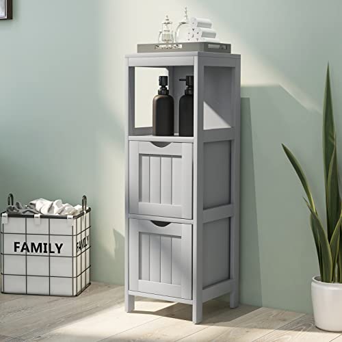 Bathroom Storage Cabinet, Narrow Freestanding Floor Cabinet (Grey) | 35-inch 4-Tier Tower Storage Organizer | 2 Removable Drawers & 2 Shelves | For Bathroom, Living Room, Entryway - color: Grey