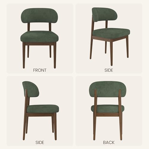 Wooden Dining Room Chairs Set of 2, Modern Upholstered Velvet Kitchen Chairs with Ergonomic Curved Back, Farmhouse Dining Side Chair with Solid Wood Frame for Kitchen Room, Green - color: Green