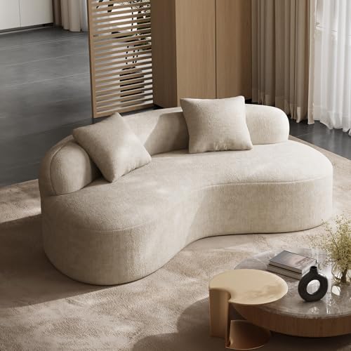 79" Curved Loveseat, Boneless Deep Seat Boucle Cloud Sofa, Brown | Curved boneless design, deep plush seating, soft boucle upholstery and 2 pillows deliver cloud-like comfort for living rooms. - color: Brrown