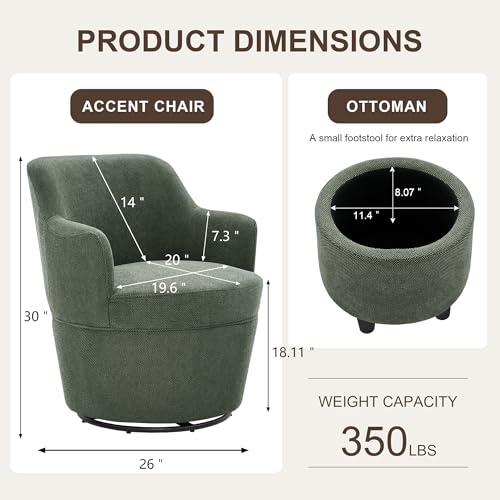 LOULENS Swivel Accent Chair with Storage Ottoman, Linen,Green | Small, Barrel, Reading Chair, Vanity Chair, Comfy Single Sofa, Armchair, For Living Room, Bedroom - color: Green