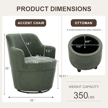 LOULENS Swivel Accent Chair with Storage Ottoman, Linen,Green | Small, Barrel, Reading Chair, Vanity Chair, Comfy Single Sofa, Armchair, For Living Room, Bedroom - color: Green