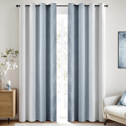 MIULEE Chambray Blue and Greyish White Ombre Blackout Curtains 52Wx84L | Full Room Darkening,Thermal Insulated,84 Inch Long,Grommet Drapes for Bedroom/Living Room,Modern Window Treatments,Set of 2 - color: Chambray Blue and Greyish White, size: 52"W x 84"