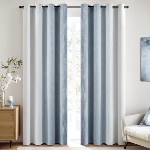 MIULEE Chambray Blue and Greyish White Ombre Blackout Curtains 52Wx90L | Full Room Darkening,Thermal Insulated,90 Inch Long,Grommet Drapes for Bedroom/Living Room,Modern Window Treatments,Set of 2 - color: Chambray Blue and Greyish White, size: 52"W x 90"