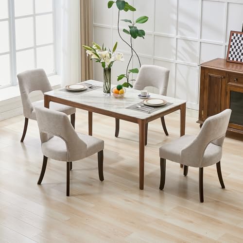 UVV Wooden Dining Chairs Set of 2, Mid Century Modern Upholstered Dining Room Chair Kitchen Chairs, Chenille Dinner Chair with Solid Wood Legs for Kitchen Dining Room, Light Grey - color: Light Grey, size: Set of 2