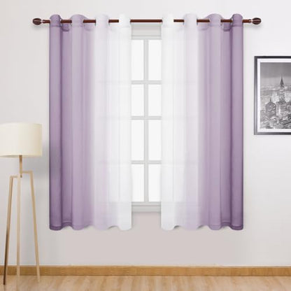 DWCN Lavender Faux Linen Ombre Sheer Curtains - 63 inches Long Gradient Semi Voile Curtains for Bedroom and Living Room, Set of 2 Grommet Top Window Curtain Panels, W52 x L63 Inches, Lavender - color: Lavender, size: 52"W x 63"L (Pack of 2)