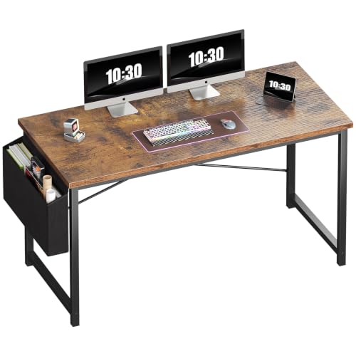 OLIXIS Computer Desk, 55 Inch Gaming Desks for Home Office Small Spaces | Writing Study Craft Work Table, Computer Workstation for Bedroom with Storage Bag, Rustic Brown - color: Brown Table Top &Black Legs, size: 55 Inch