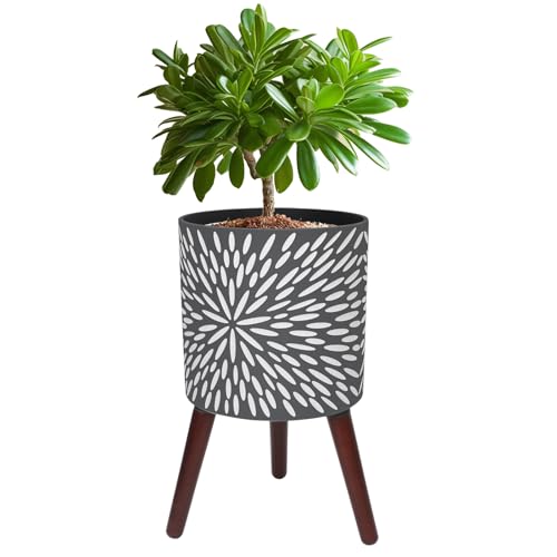 12 Inches Large Modern Standing Planters | Plant Pot with Stand for Indoor Plants with Drainage Holes, Gray Flower Pots with Legs - color: Starburst, size: 12 Inches