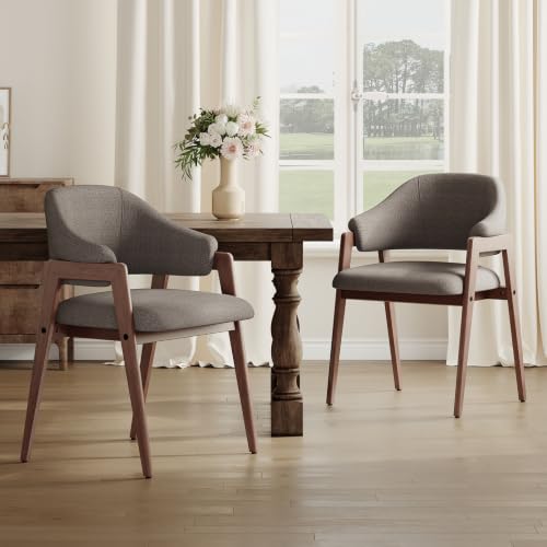 MALOL Wooden Dining Chairs Set of 2, Modern Fabric Upholstered Dining Room Chair, Kitchen Side Chairs, Farmhouse Dinner Chair with Curved Open Back for Kitchen, Camel - color: Camel, size: Set of 2