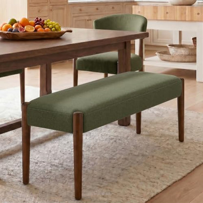 Usaint 42" End of Bed Bench with Wood Legs, Dark Green with Walnut Leg | Modern Upholstered Bedroom Bench with Rubberwood Legs, Entryway Bench with Cushion, Dining Bench for Living Room, Bedroom - color: Dark Green With Walnut Leg