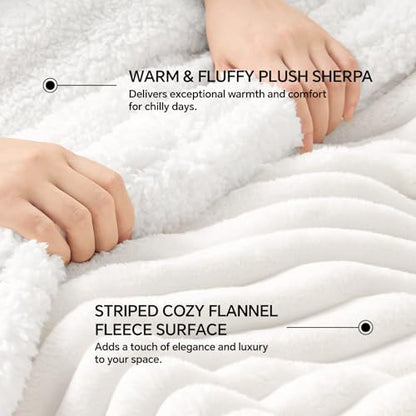 INFIIXSO Sherpa Throw Blanket for Couch - Super Soft & Warm Striped Fleece Blanket, Cozy Plush Fluffy Blanket All Season Use (Off White, 60x80 Inches) | Super Soft Thick Warm Striped Sherpa Blanket for Bed Sofa, Cozy Plush Fluffy Throw Gift for Women, Roo