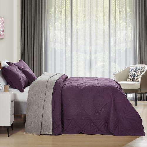 DaisyHuang Bedspread - Full Size Bedding Cover - Modern & Contemporary Coverlet Set, Real Stitching, Reversible, Lightweight, 5 Piece, Purple - color: Plum, size: Full(96"x110")