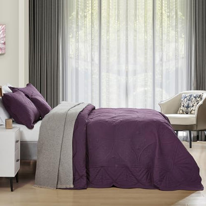 DaisyHuang Bedspread - Full Size Bedding Cover - Modern & Contemporary Coverlet Set, Real Stitching, Reversible, Lightweight, 5 Piece, Purple - color: Plum, size: Full(96"x110")