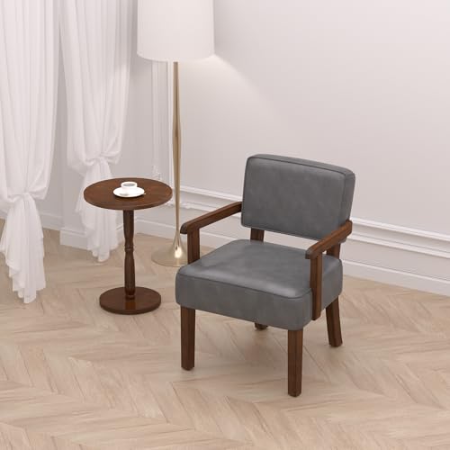 Faux Leather Accent Chair, Mid-Century Armchair with Wood Frame | Upholstered Living Room Chair, Comfy Reading Chair for Bedroom, Waiting Room, Home Office, Easy Assembly, Gray - color: Faux Leather Gray, size: One Chair