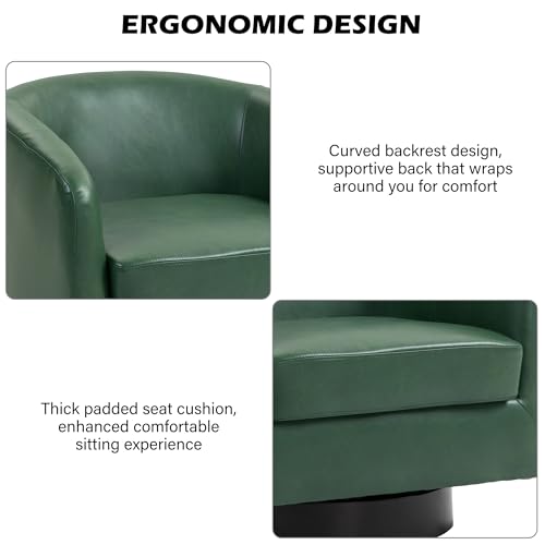 Swivel Barrel Accent Chair, Comfy Reading Armchair, Green, Set of 1 | Club Chairs for Adults, Low-Back Design, Modern Round Style, Solid Wood Frame & Metal Swivel Base, For Living Room & Bedroom - color: Green
