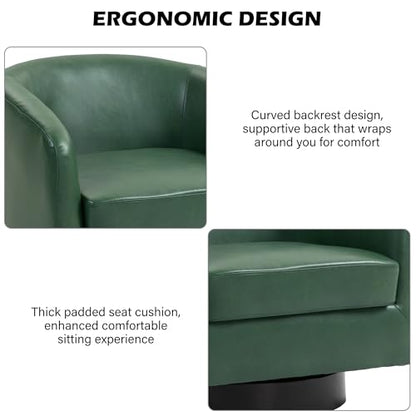 Swivel Barrel Accent Chair, Comfy Reading Armchair, Green, Set of 1 | Club Chairs for Adults, Low-Back Design, Modern Round Style, Solid Wood Frame & Metal Swivel Base, For Living Room & Bedroom - color: Green