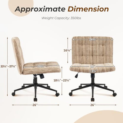 Furnimart 360° Swivel Criss Cross Desk Chair Extra-Thick Cushion, Premium Chenille Cross Legged Chair with Wide Seat & Wheels, Comfy Armless Home Office Chair for Bedroom, Vanity, Sturdy (Light Brown) - color: Chenille Light Brown