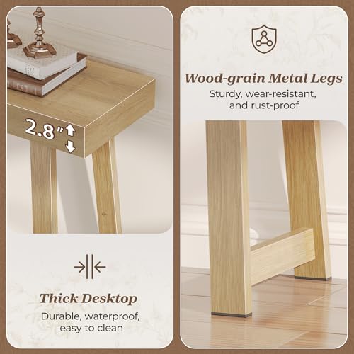 Huuger Entryway Console Table with Charging Station, USB-C Port, 47.2 Inch Sofa Table with Metal Legs, Entry Hallway Table with Thicker Desktop, Modern Behind Couch Table, Natural