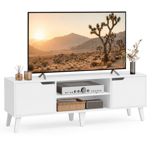 VASAGLE TV Stand for 65-Inch TVs, Entertainment Center with Adjustable Shelf, 58-Inch Long Media Console Table, Transitional Style, for Living Room, Bedroom, White ULTV556W101S - color: White, size: 58"L x 15.4"W x 19.7"H