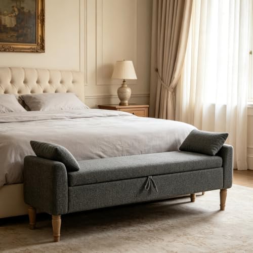 Chifee & Vingol 66" W Storage Benches End of Bed Bench with Pillow,Charcoal - color: 66"-charcoal