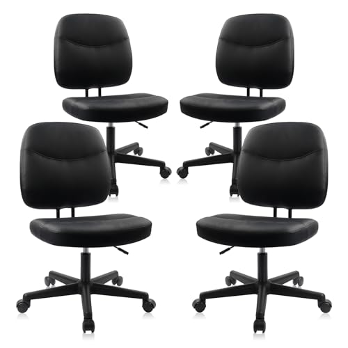 CLATINA Armless Home Office Chair,Small PU Leather Ergonomic Low Back Desk Chair with Lumbar Support and Wheels, Adjustable Height 360° Swivel Rolling Computer Task Chair, Black, 4 Pack - color: Black-heihu, size: 4 Pack