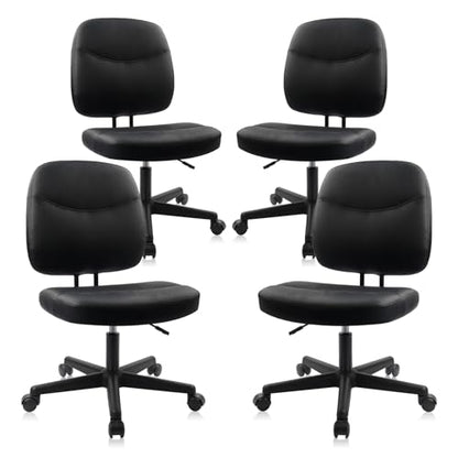 CLATINA Armless Home Office Chair,Small PU Leather Ergonomic Low Back Desk Chair with Lumbar Support and Wheels, Adjustable Height 360° Swivel Rolling Computer Task Chair, Black, 4 Pack - color: Black-heihu, size: 4 Pack