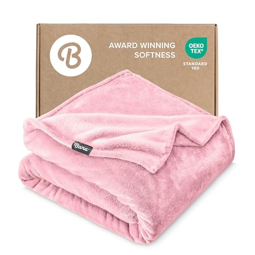Bare Home Fleece Blanket Luxury Microplush (Full/Queen, Light Pink) | Ultra-Soft Lightweight Blanket for Bed, Sofa, and Couch, Cozy & Warm Blanket - color: 18 - Light Pink, size: Full/Queen