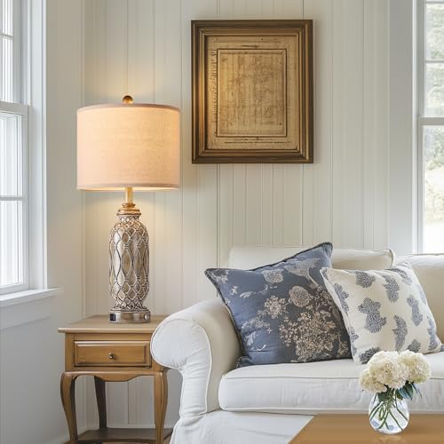Farmhouse Lamps for Living Room Set of 2, 28" Table Lamps for Bedroom with USB Ports, 3-Way Dimmable Nightstand Table Lamp (Bulbs Included) - color: 4.Brown