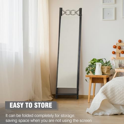 4 Panel Room Divider 6FT Steel Frame Screen Folding Privacy Divider Freestanding Partition for Home Office Bedroom (Beige) - color: Beige