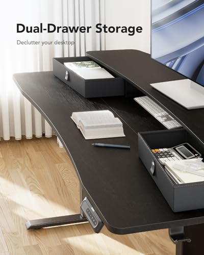 HUANUO 55 x 26 Standing Desk with 2 Drawers, C-Clamp Compatible, Black - color: Black, size: 55" X 26"