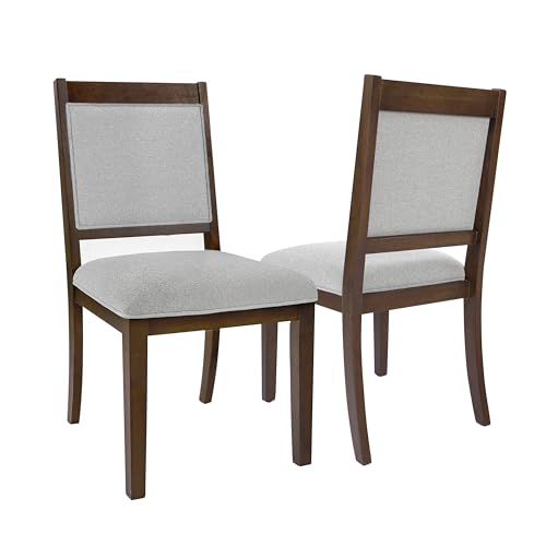 HomePop Open Back Upholstered Wood Frame Dining Chairs - Gray Solid Woven (Set of 2) - color: Gray Solid Woven (Set of 2), style: Pack of 2