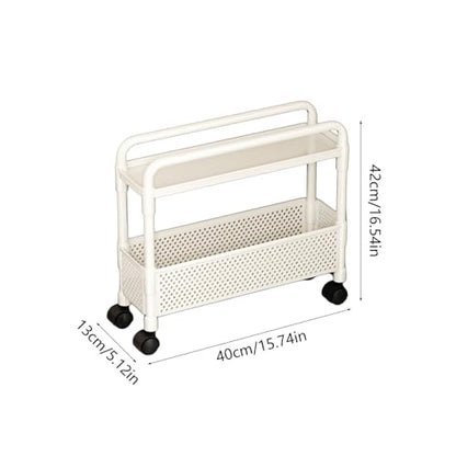 2-Tier Rolling Storage Cart with Wheels, Slim Plastic Organizer Rack for Kitchen, Bedroom, and Bathroom, 15.74x5.12x16.54in (White) - color: White