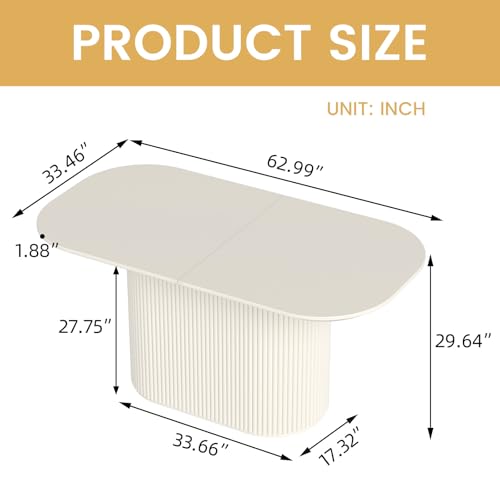 Guyii 63" Cream White Dining Table for 6 People Oval Kichen Table Modern Dining Room Table for 6 Island for Dining Room Restaurant Breakfast Nook - size: 62.99“