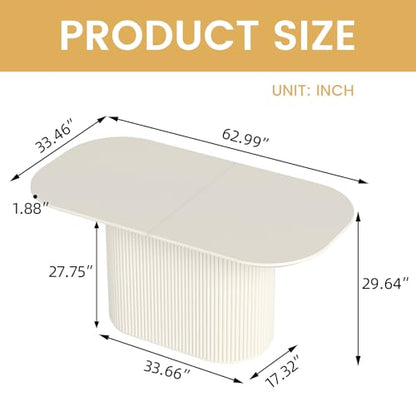 Guyii 63" Cream White Dining Table for 6 People Oval Kichen Table Modern Dining Room Table for 6 Island for Dining Room Restaurant Breakfast Nook - size: 62.99“