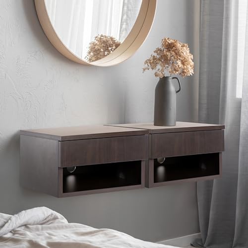 JONATHAN Y Ettore 15.7" Wall Mounted Nightstand, Dark Brown | Soft-Close Drawer, Open Storage Cubby, Built-In Cable Management Hole, Minimalist Wood-Grain Laminate, Floating Design - color: Black, size: Set of 1, style: Ettore