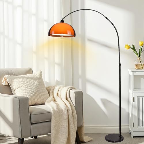 Arc Floor Lamp for Living Rooms Orange Mushroom Two-Layered 70" Modern Floor Lamp with Marble Base Arch Standing Lamp for Living Rooms, Home Offices, Dining Rooms, Bedrooms,Acrylic Lampshade