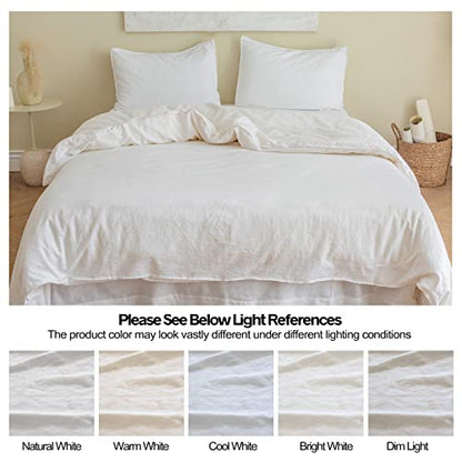 BISELINA French Linen Duvet Cover Set 2pcs with Hidden Zipper Closure Natural Flax Cotton Blend Solid Color Soft Breathable Luxury Farmhouse Bedding - Twin Size, White - color: White, size: Twin