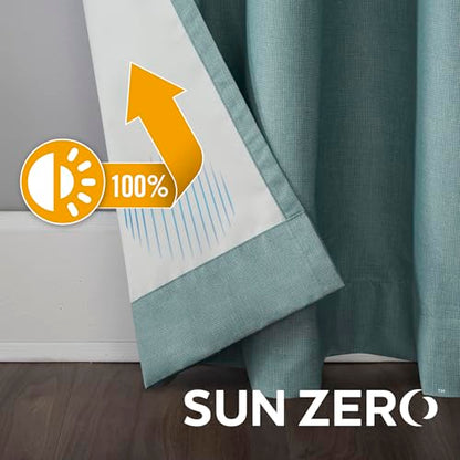 Sun Zero Columbia 2-Pack Thermal Energy Saving 100% Blackout Grommet Curtain Panel Pair, 50" x 95", Misty Blue - color: Mineral Blue, size: 50"W x 95"L (Pack of 2)